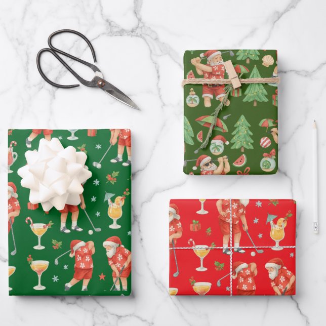 Golf Christmas Santa Golfing Summer time Wrapping Paper Sheet (Front)