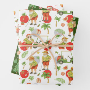 Golf Christmas Santa Golfing Summer time Wrapping Paper Sheet
