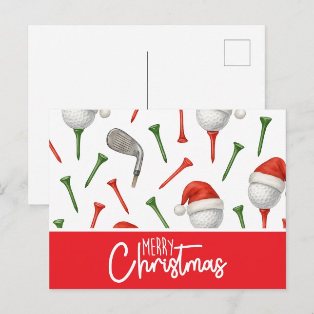 Golf Christmas Santa Hat Red and Green Tees  Holiday Postcard (Front/Back)