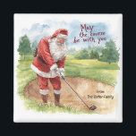 Golf Christmas Santa  May the course be with you Magnet<br><div class="desc">Add some festive humour to your fridge or locker with this fun golf-themed Christmas magnet! Featuring Santa Claus in golfing action and the playful phrase “May the Course Be With You, ” it’s perfect for golfers who love the holidays and a little holiday cheer. High-quality, durable, and vibrant — a...</div>