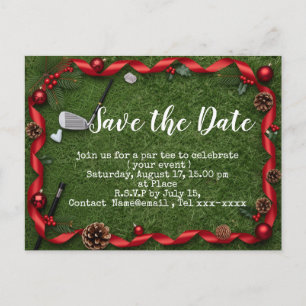 Golf Christmas save the date with golf ball Postcard