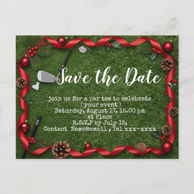 Golf Christmas save the date with golf ball  Postcard (Front)