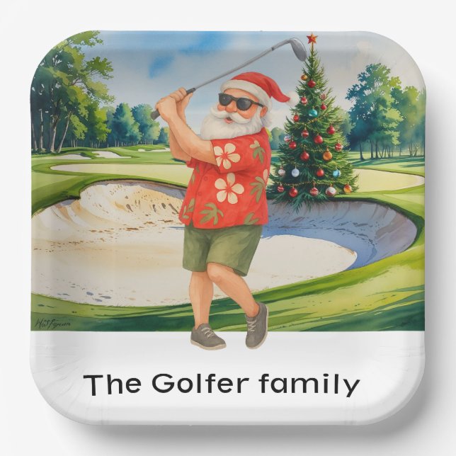Golf Christmas Summer July Hawaii golfing themed  Paper Plate (Front)