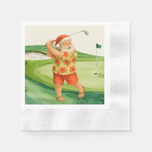 Golf Christmas Summer time Santa Claus Golfing Napkin