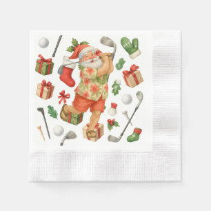 Golf Christmas Summer time Santa Claus Golfing Napkin