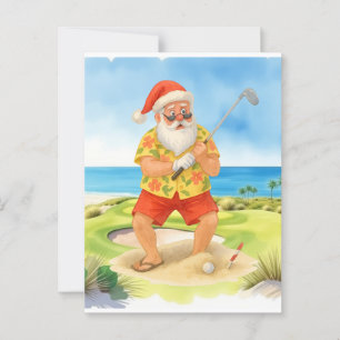 Golf Christmas Summer time Santa Claus Golfing Postcard