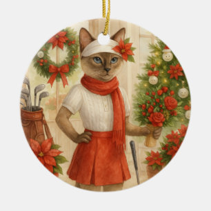 Golf Christmas themed for Cat Golfer Ceramic Tree Decoration