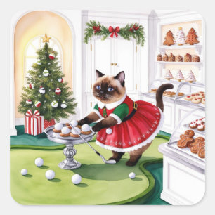 Golf Christmas themed for Cat Lover Golfer Square Sticker