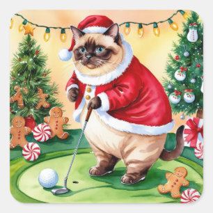 Golf Christmas themed for Cat Lover Golfer  Square Sticker