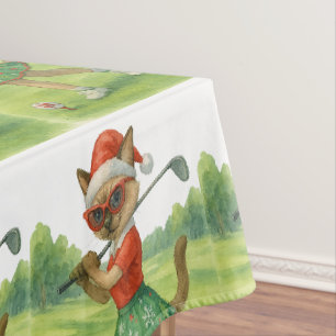 Golf Christmas themed for Cat Lovers Party Tablecloth
