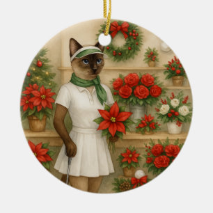 Golf Christmas themed for Cat woman Golfer Ceramic Tree Decoration