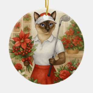 Golf Christmas themed for Cat woman Golfer Ceramic Tree Decoration