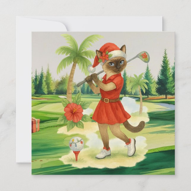 Golf Christmas themed for Cat woman Golfer Holiday Card (Front)