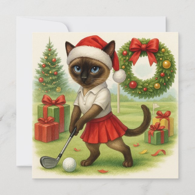 Golf Christmas themed for Cat woman Golfer Holiday Card (Front)