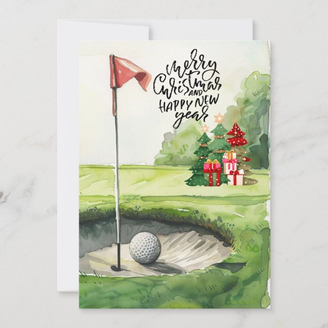 Golf Christmas themed for golfer on course Holiday Card (Front)