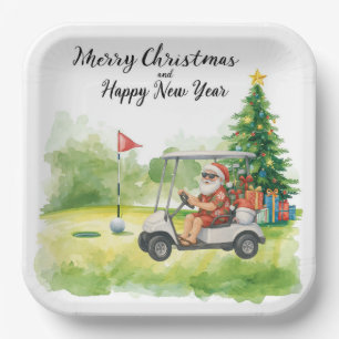 Golf Christmas themed for golfer on course Paper Plate