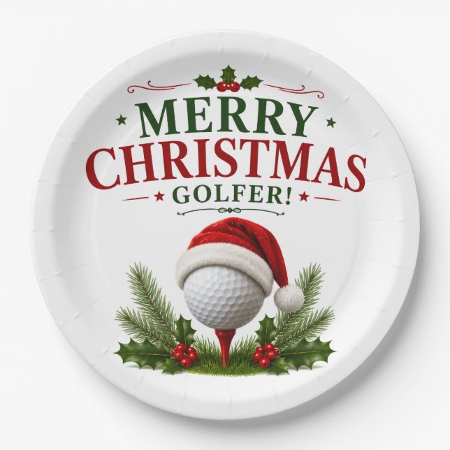 Golf Christmas themed for golfer Paper Plate (Front)
