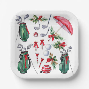 Golf Christmas themed for golfer Party red green  Paper Plate