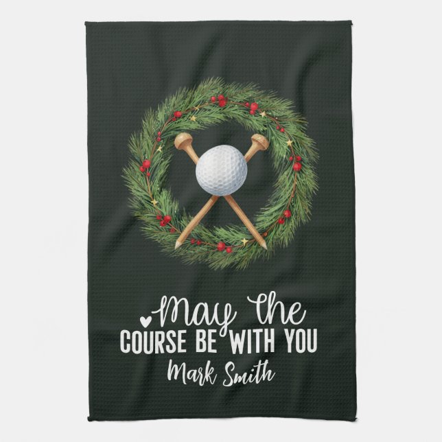 Golf Christmas themed for Golfer  Tea Towel (Vertical)