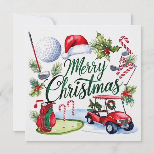 Golf christmas themed for Golfer watercolor Holiday Card (Front)