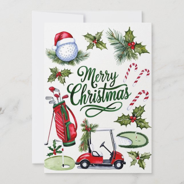 Golf christmas themed for Golfer watercolor Holiday Card (Front)