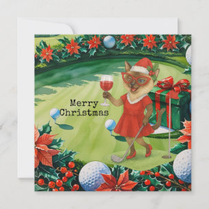 Golf Christmas themed for Woman Cat Lovers Holiday Card