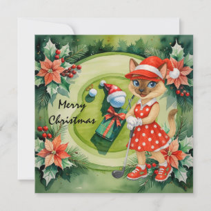 Golf Christmas themed for Woman Cat Lovers Holiday Card