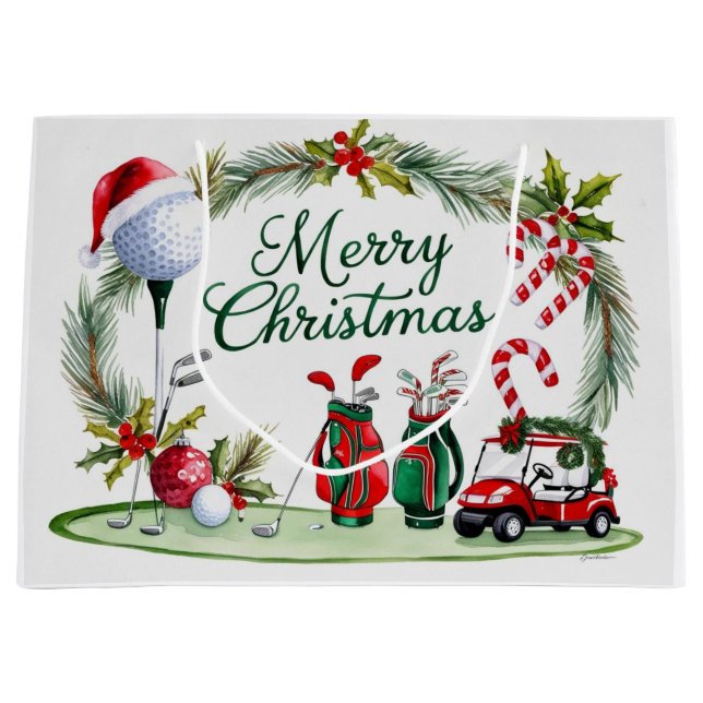 Golf Christmas themed gifts for golfer Large Gift Bag (Front)