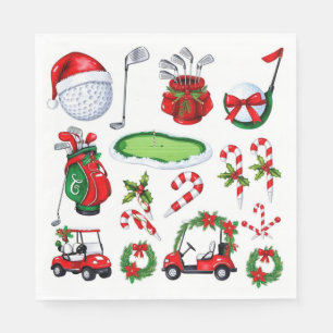Golf Christmas themed Golfer watercolor Holiday Napkin