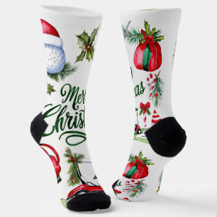 Golf Christmas themed Golfer watercolor Holiday Socks
