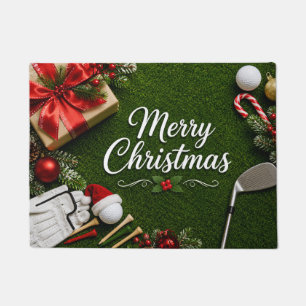 Golf Christmas themed on green grass Doormat