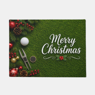 Golf Christmas themed on green grass Doormat