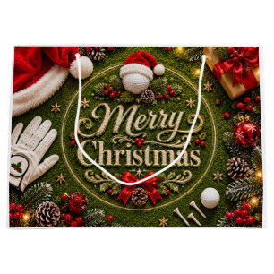 Golf Christmas themed on green grass Large Gift Bag