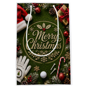 Golf Christmas themed on green grass Medium Gift Bag