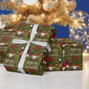 Golf Christmas themed on green grass Wrapping Paper