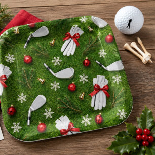 Golf Christmas themed on putting green Paper Plate
