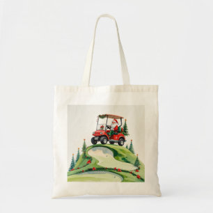 Golf Christmas  themed Santa Claus riding cart Tote Bag