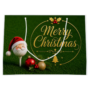 Golf Christmas themed wearing Santa Hat  Large Gift Bag