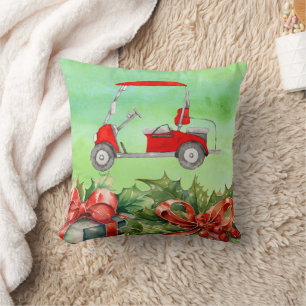 Golf Christmas themed with Golf Cart watercolor Cushion