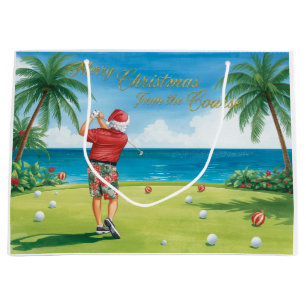 Golf Christmas themed with Santa Claus golfing  Large Gift Bag
