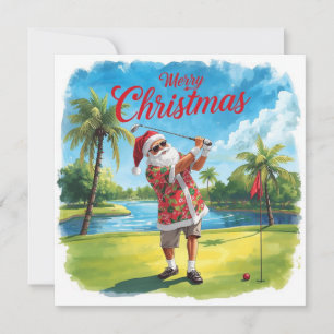 Golf Christmas themed with Santa Claus Holiday Card