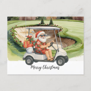 Golf Christmas themed  with Santa Claus Holiday Postcard