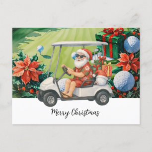 Golf Christmas themed  with Santa Claus Holiday Postcard