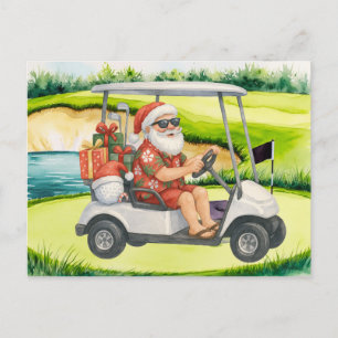 Golf Christmas themed  with Santa Claus Holiday Postcard