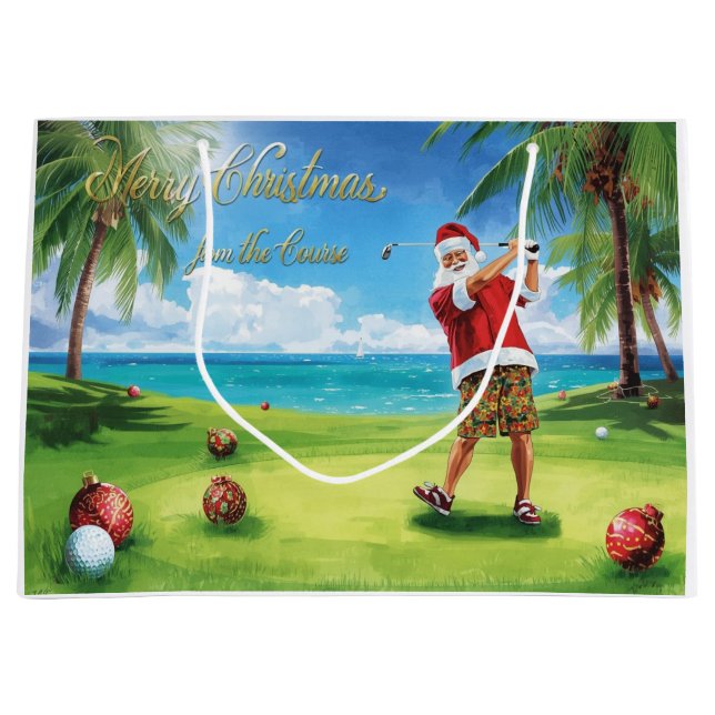 Golf Christmas themed with Santa Claus Large Gift Bag (Front)