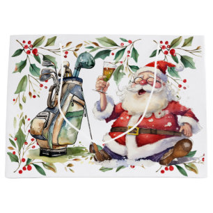 Golf Christmas themed with Santa Claus Large Gift Bag
