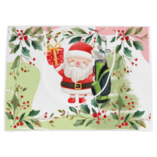 Golf Christmas themed with Santa Claus Large Gift Bag