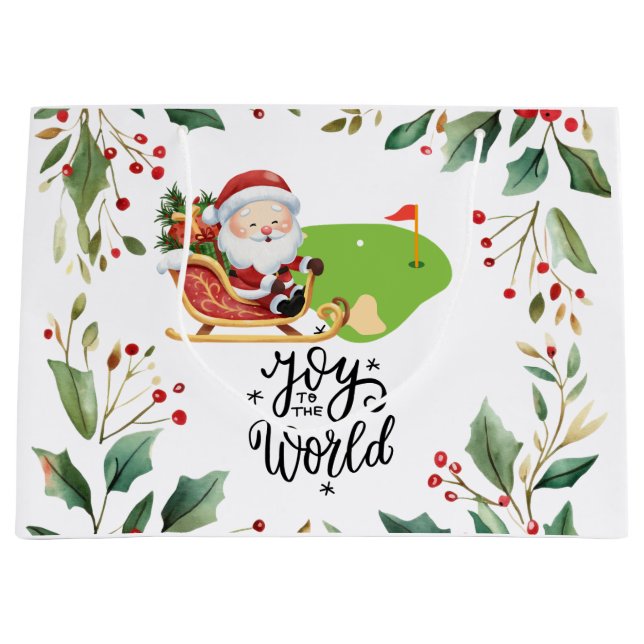 Golf Christmas themed with Santa Claus Large Gift Bag (Front)