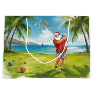 Golf Christmas themed with Santa Claus Large Gift Bag