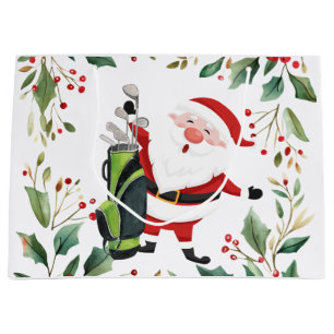 Golf Christmas themed with Santa Claus Large Gift Bag